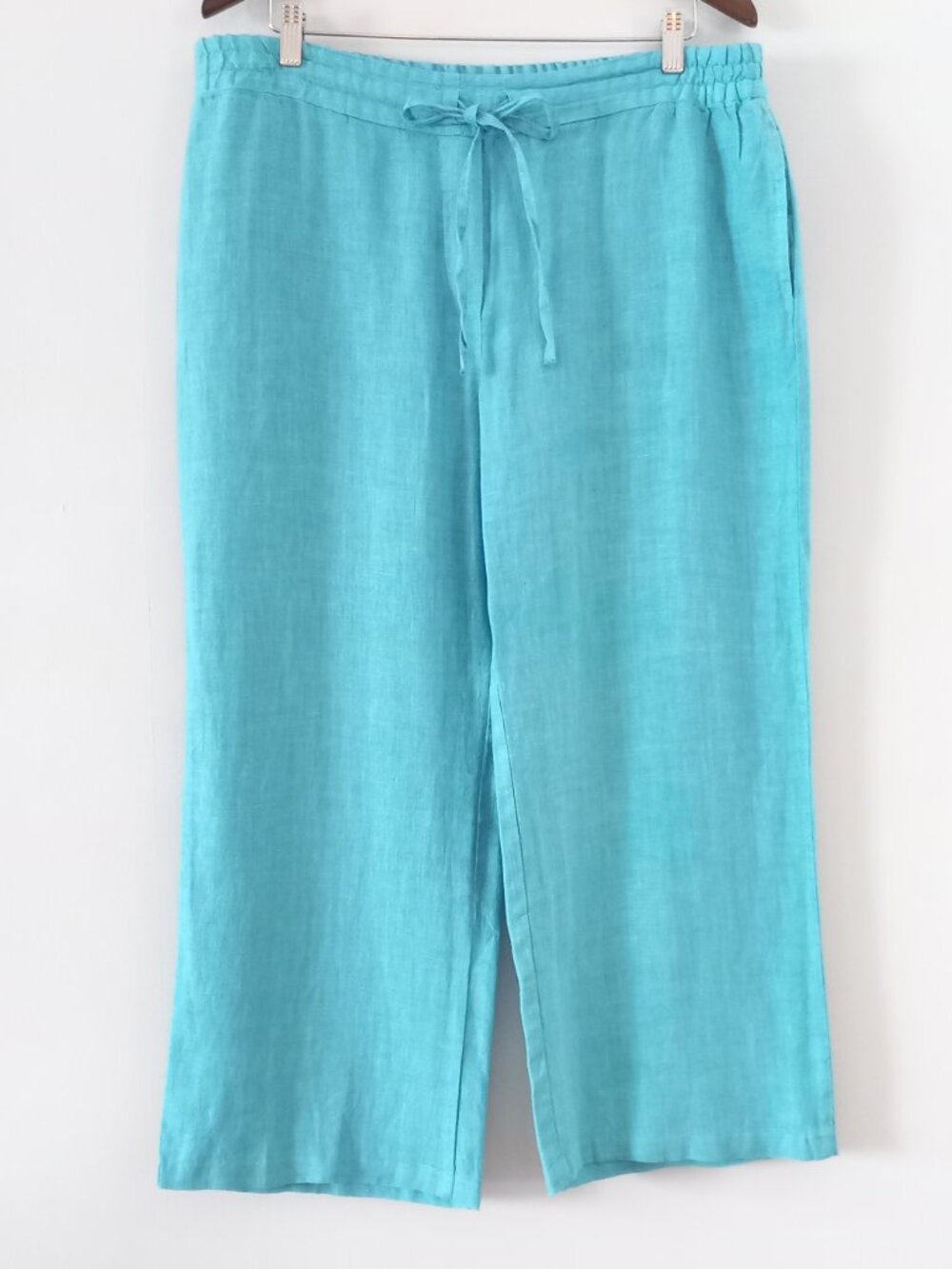 HARIS COTTON 100% linen wide leg turquoise pants